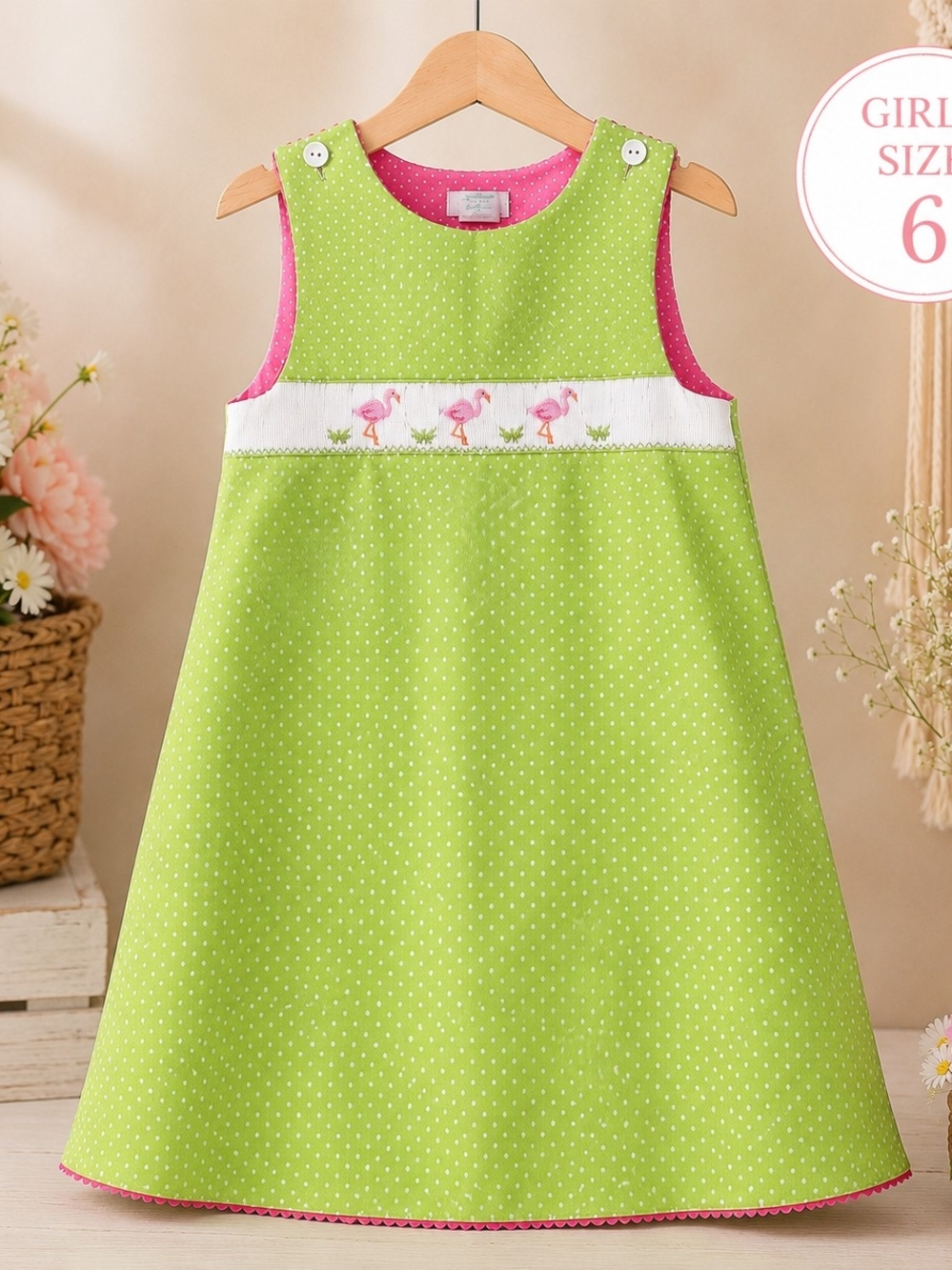 💜Collection Bebe Vive La Fête Girls Size 6 Smocked Flamingo Dress